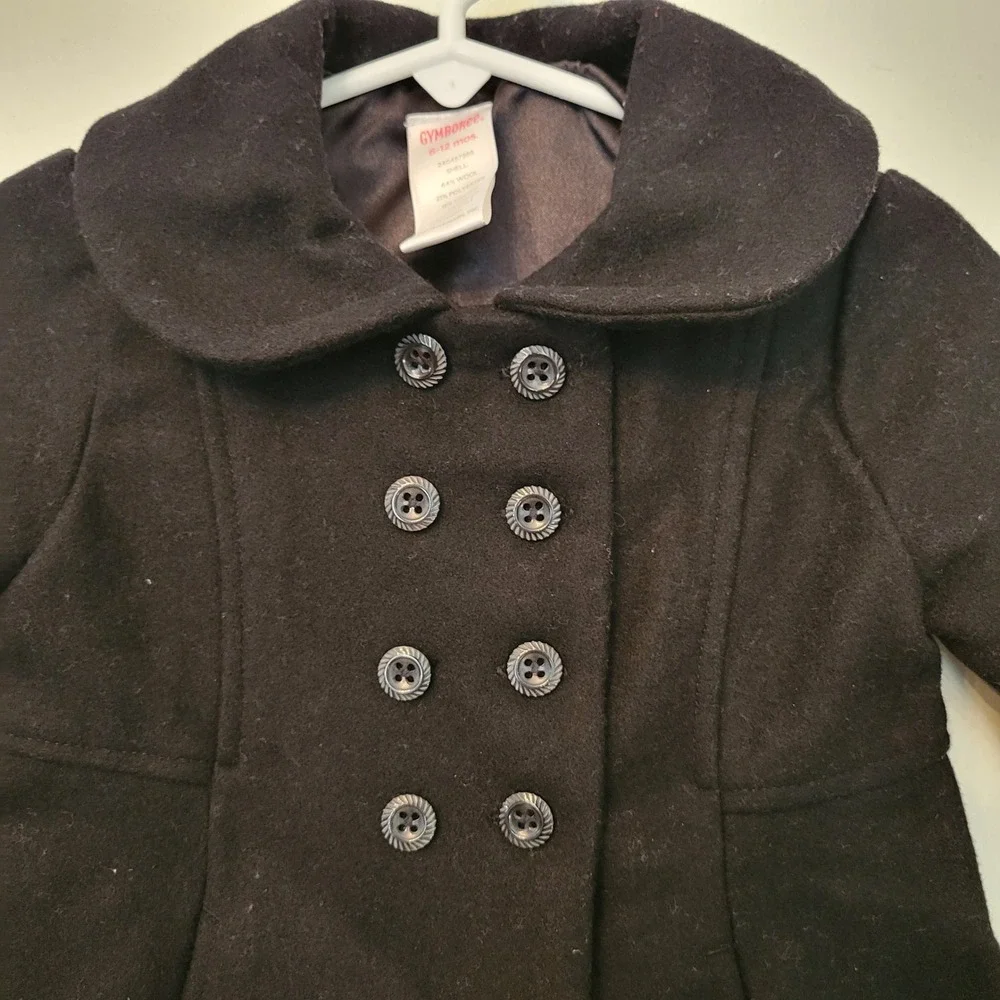 Gymboree 6-12M Pea Coat Black Wool Blend Double Breasted‎ Peter Pan Collar Y2K